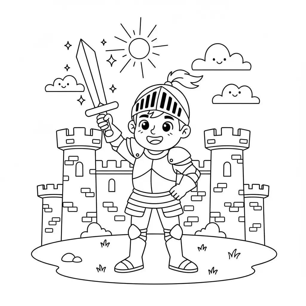 דף צביעה של אביר טירה להדפסה