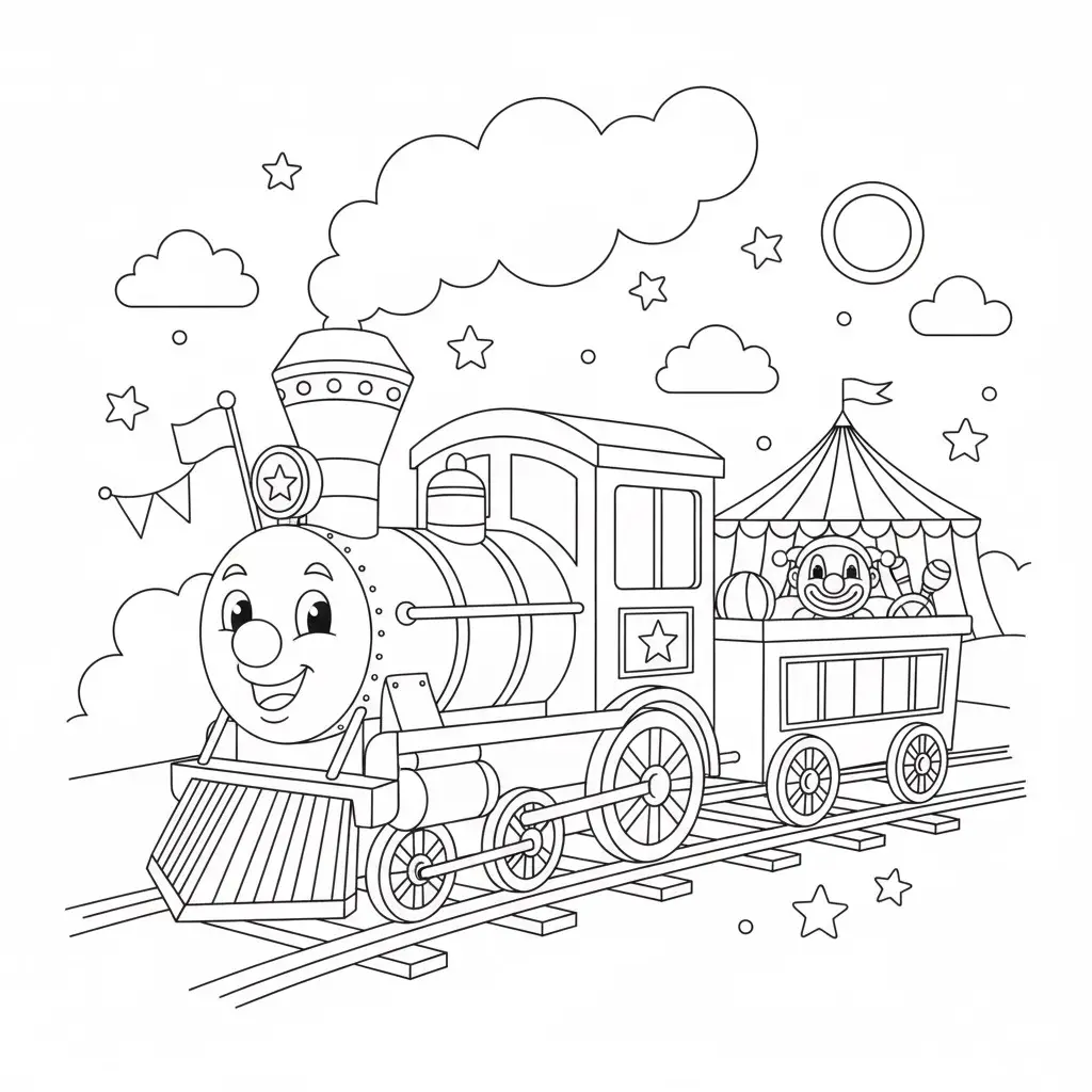 דף צביעה של רכבת קרקס להדפסה