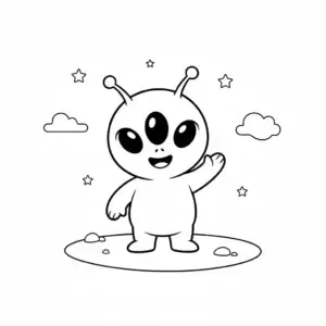 דף צביעה של חייזר מנופף לשלום להדפסה