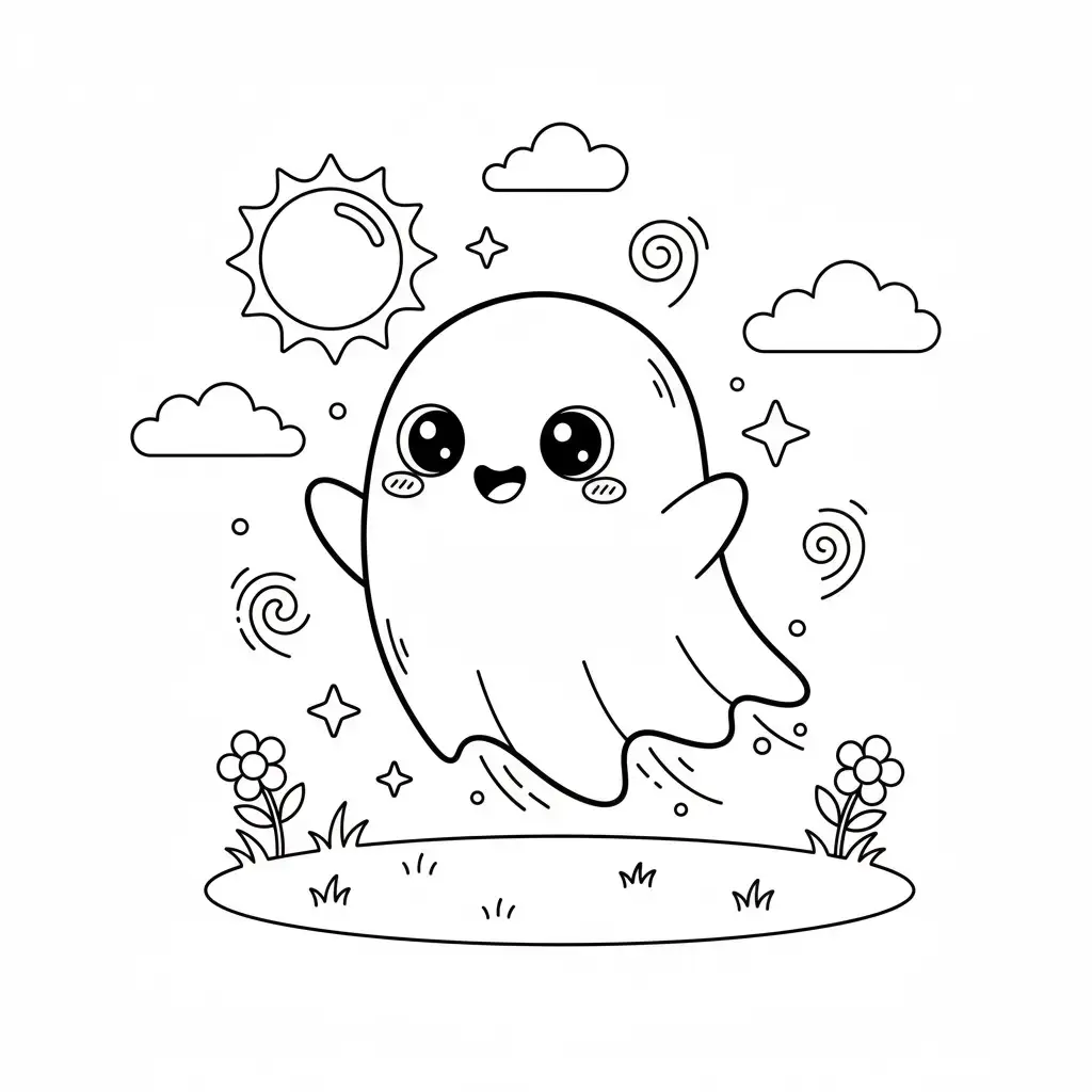 דף צביעה של רוח רפאים חמודה להדפסה