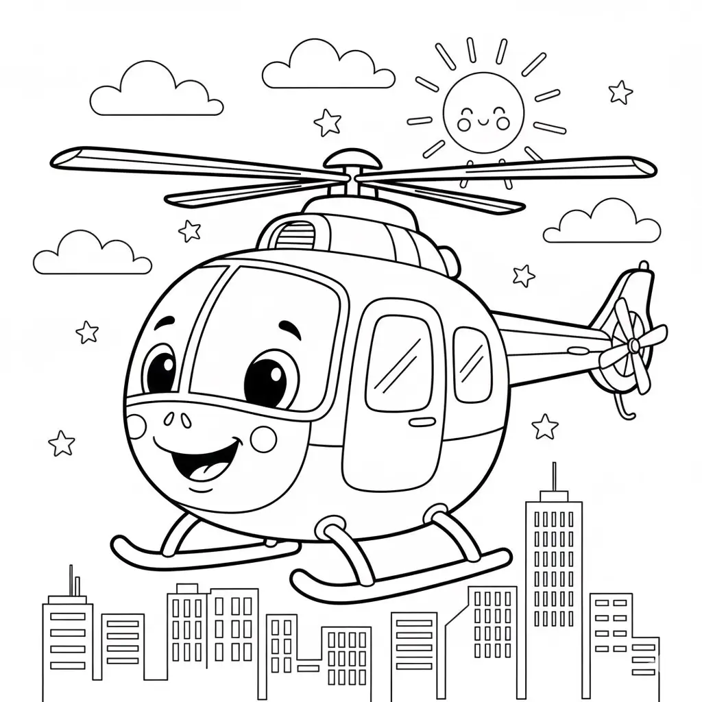 דף צביעה של מסוק חמוד להדפסה