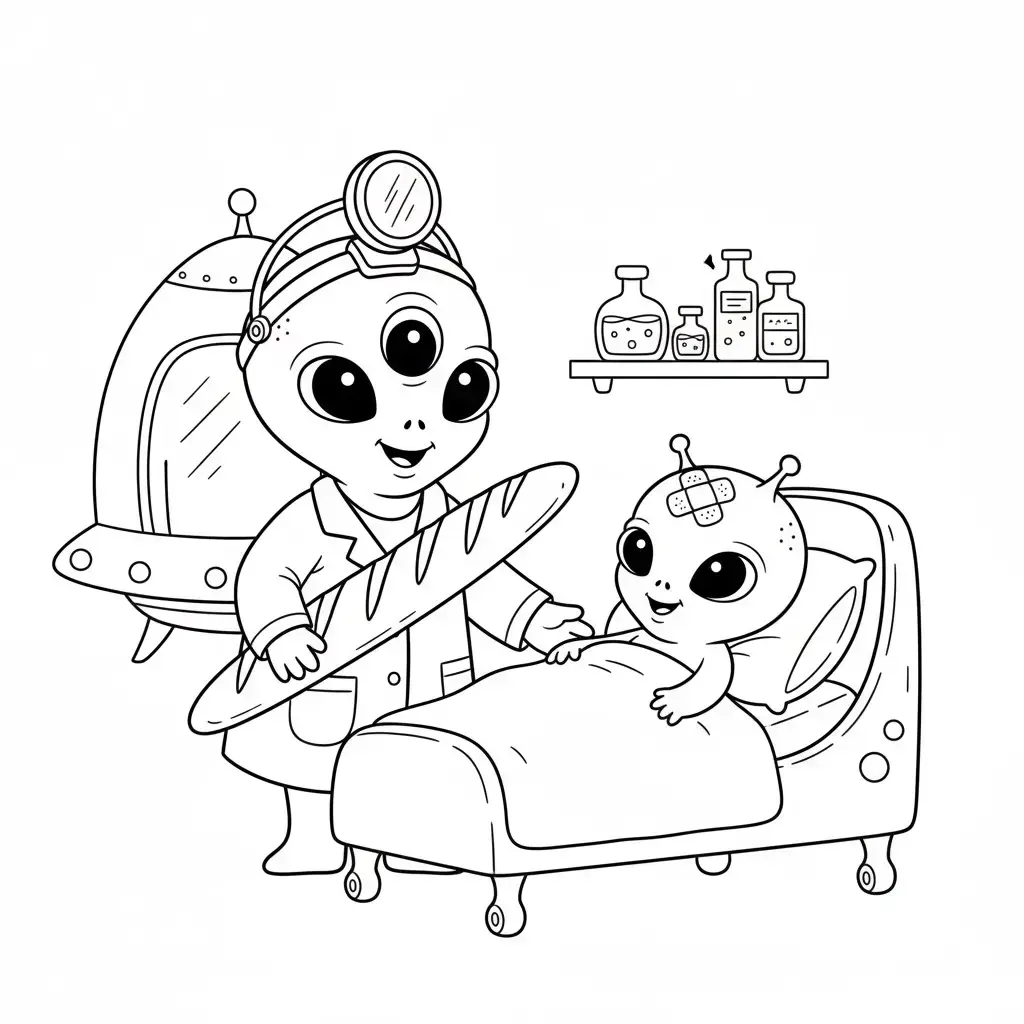 דף צביעה של חייזר רופא להדפסה