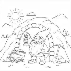 דף צביעה של גמד כורה זהב להדפסה