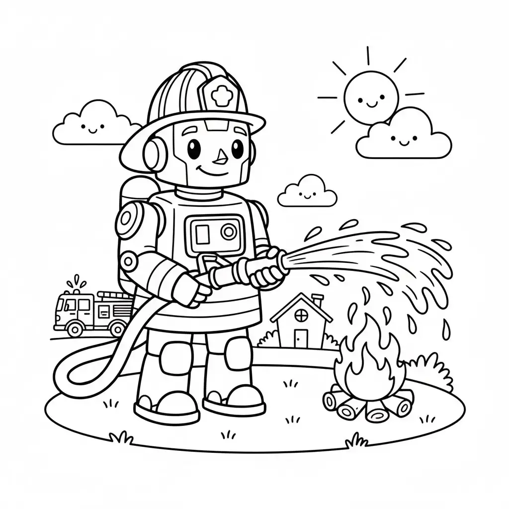 דף צביעה של רובוט כבאי להדפסה