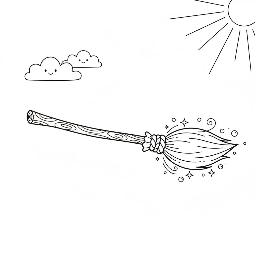 דף צביעה של מטאטא מעופף להדפסה