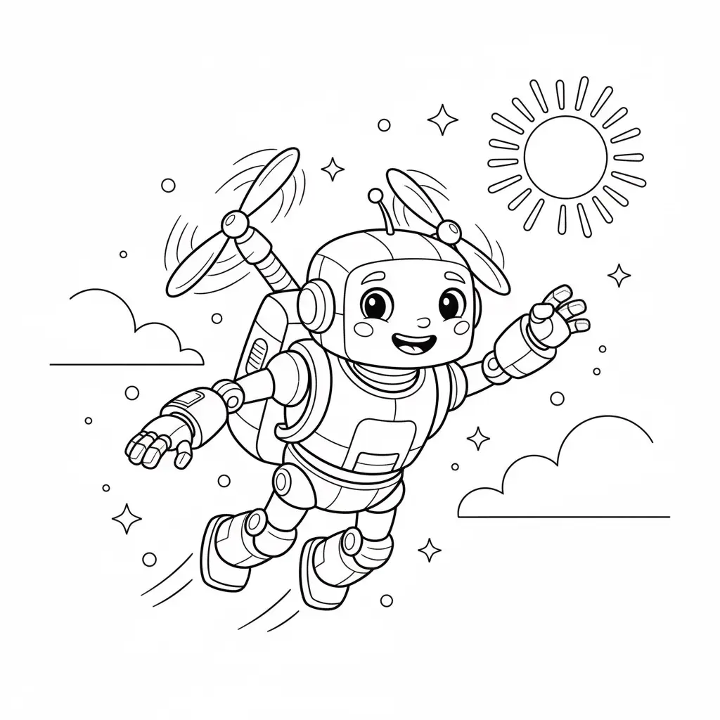 דף צביעה של רובוט מרחף להדפסה