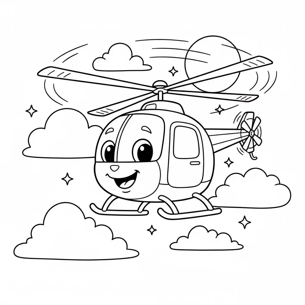 דף צביעה של מסוק מרחף בשמים להדפסה