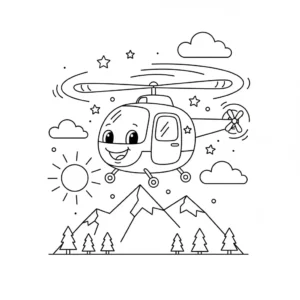 דף צביעה של מסוק מעל הרים להדפסה