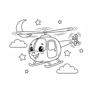 דף צביעה של מסוק ירח וכוכבים להדפסה