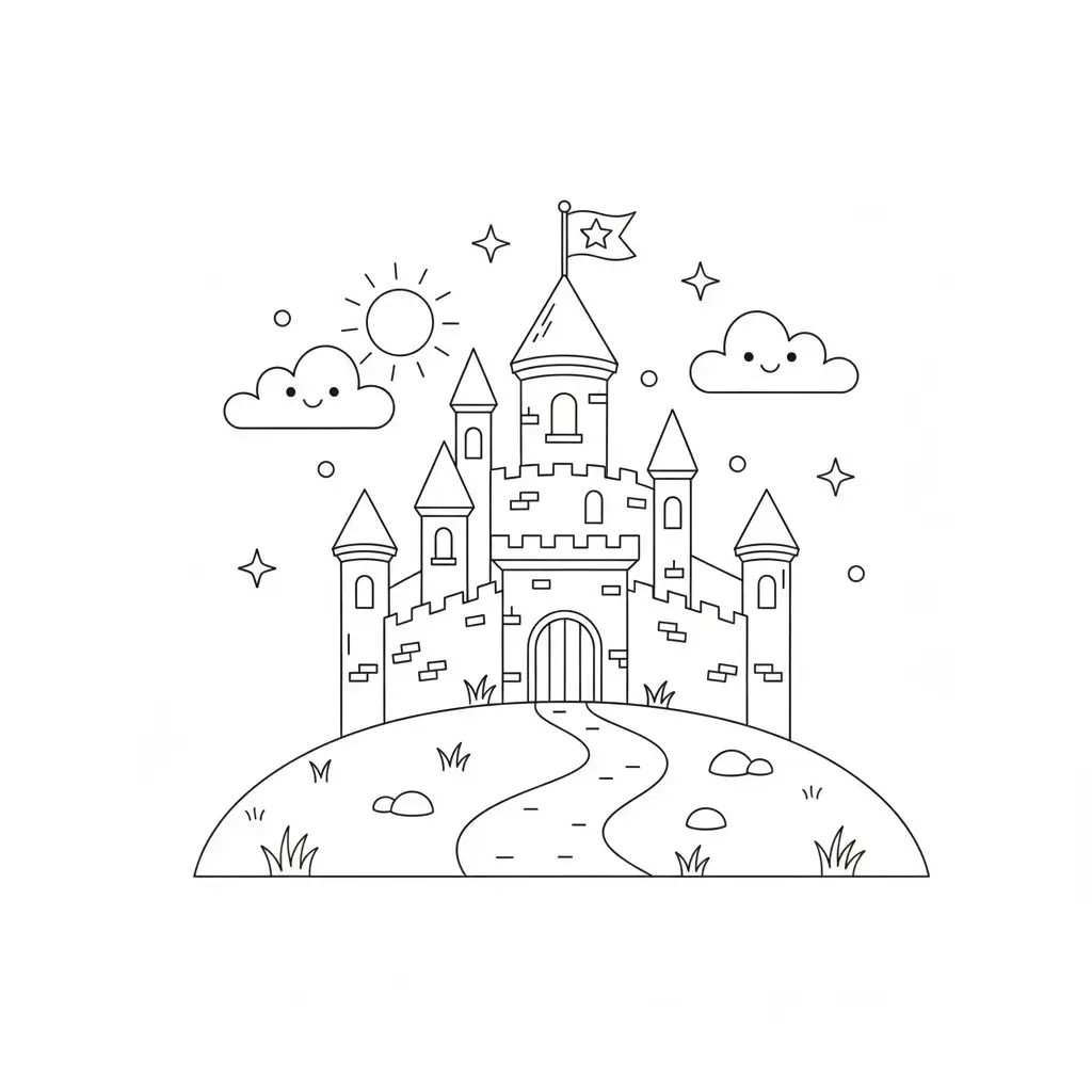 דף צביעה של טירה קסומה להדפסה