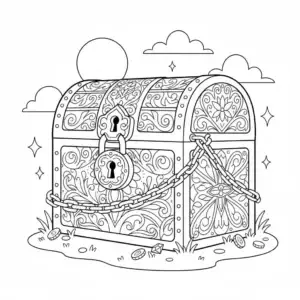 דף צביעה של תיבת אוצר קסומה להדפסה