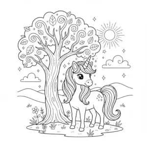 דף צביעה של חד קרן קסום להדפסה