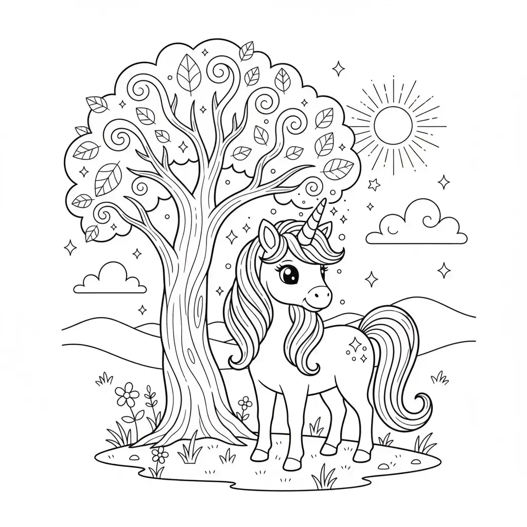 דף צביעה של חד קרן קסום להדפסה