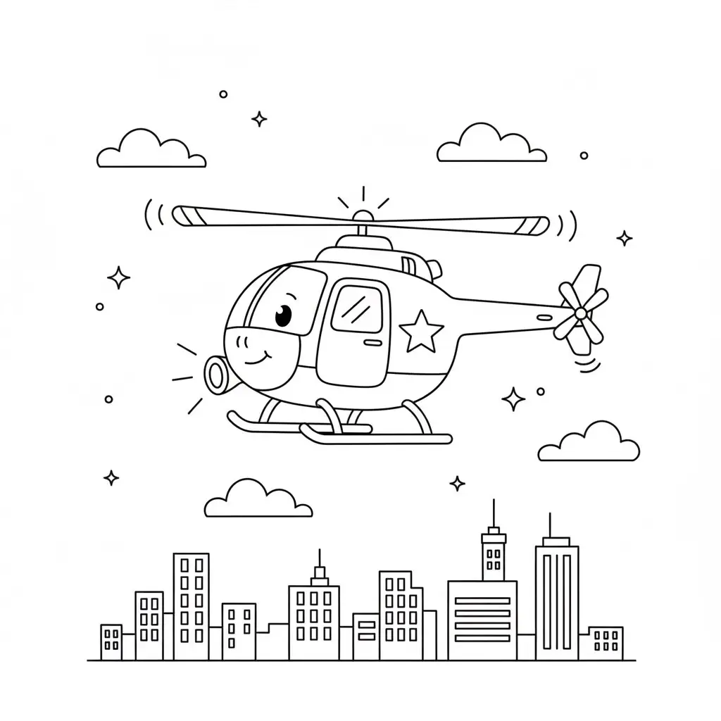 דף צביעה של מסוק משטרתי להדפסה