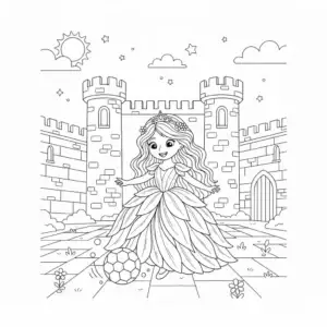 דף צביעה של נסיכה משחקת בכדור להדפסה