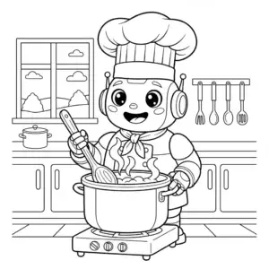 דף צביעה של רובוט מבשל להדפסה