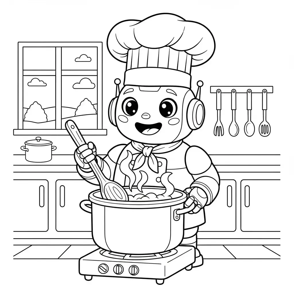 דף צביעה של רובוט מבשל להדפסה