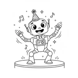 דף צביעה של רובוט רוקד להדפסה