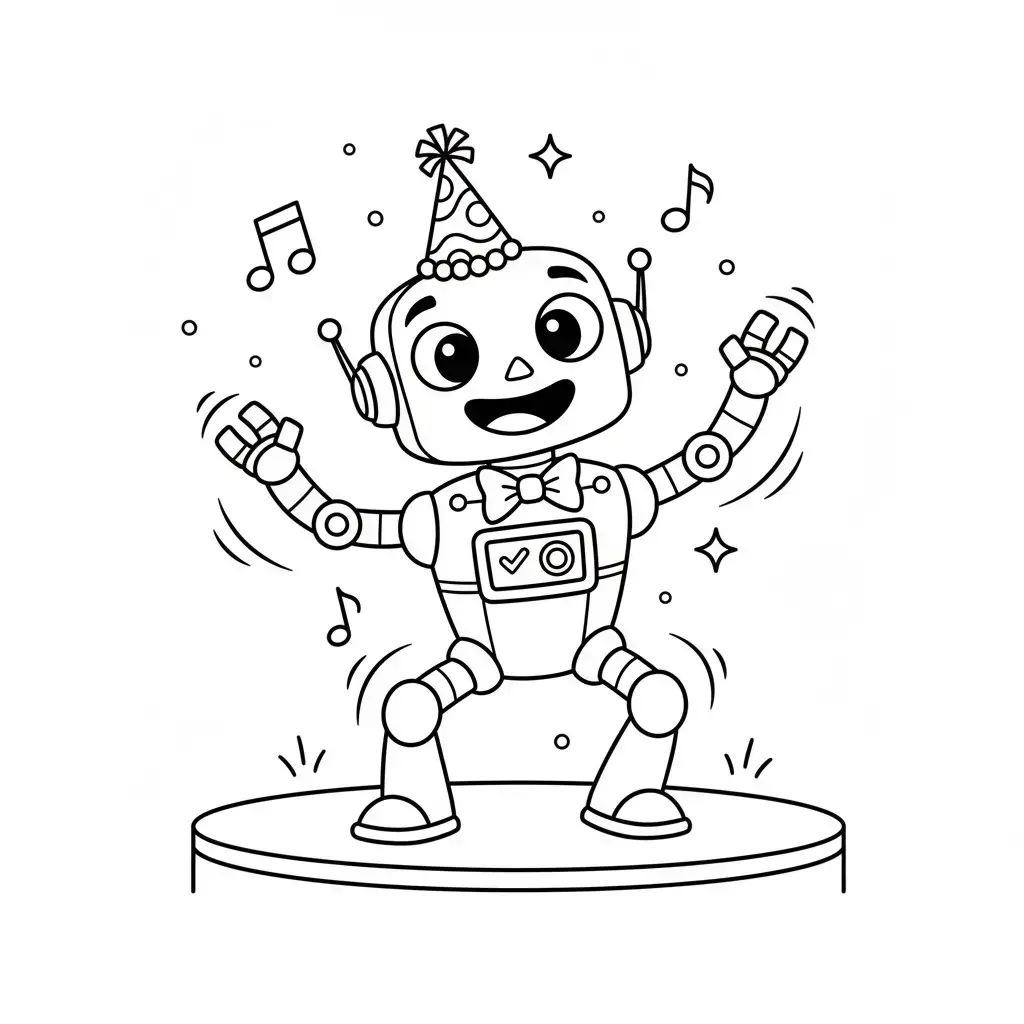 דף צביעה של רובוט רוקד להדפסה