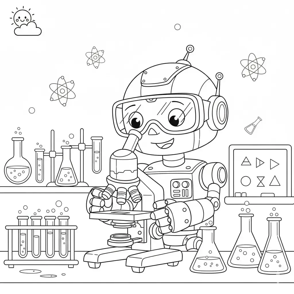 דף צביעה של רובוט עושה מחקר להדפסה
