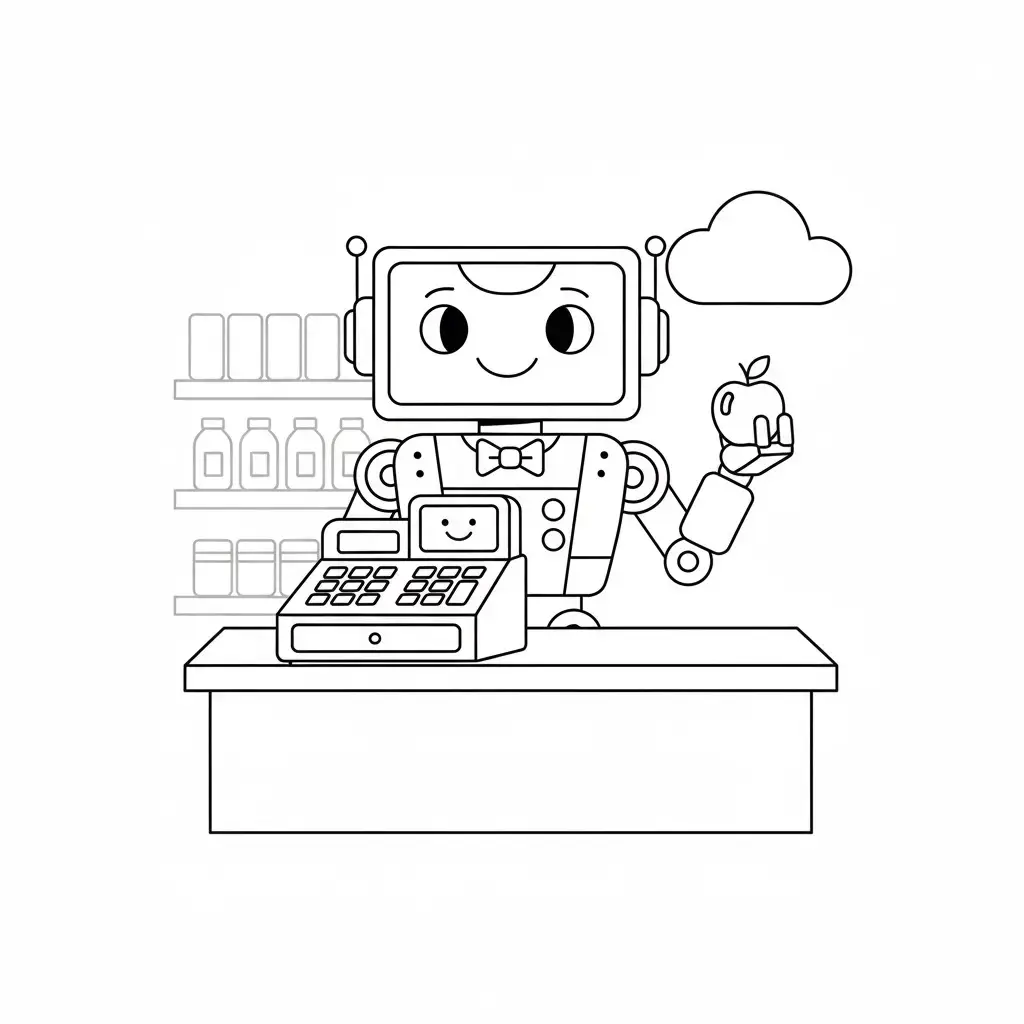 דף צביעה של רובוט בחנות להדפסה