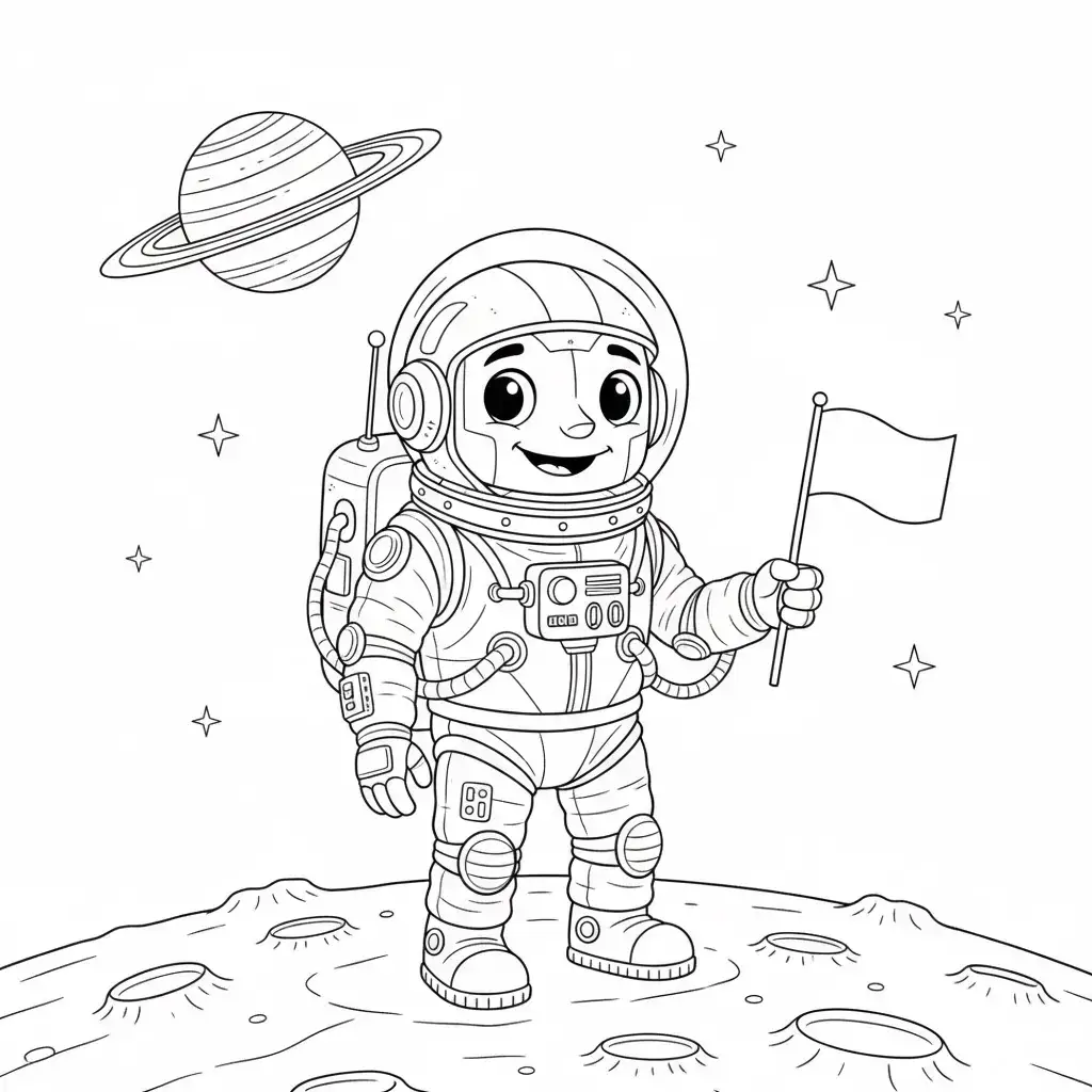 דף צביעה של רובוט בחלל להדפסה