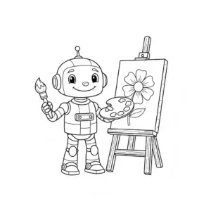 דף צביעה של רובוט מצייר להדפסה