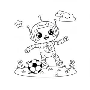 דף צביעה של רובוט משחק כדורגל להדפסה