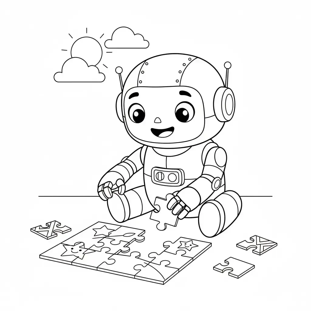דף צביעה של רובוט מרכיב פאזל להדפסה