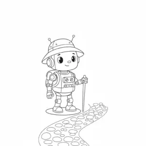 דף צביעה של רובוט יוצא לטיול להדפסה