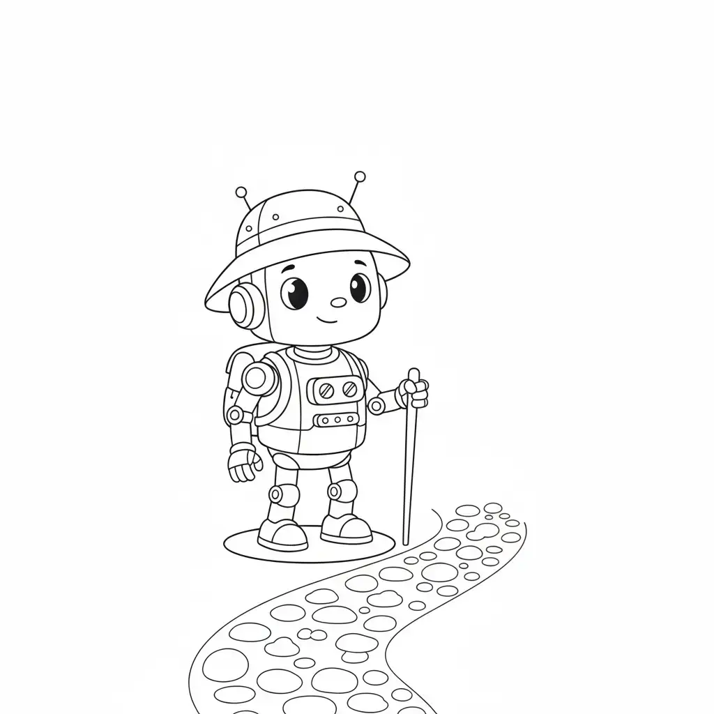 דף צביעה של רובוט יוצא לטיול להדפסה