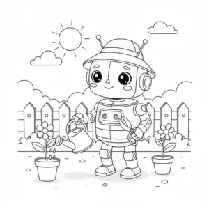 דף צביעה של רובוט משקה צמח להדפסה