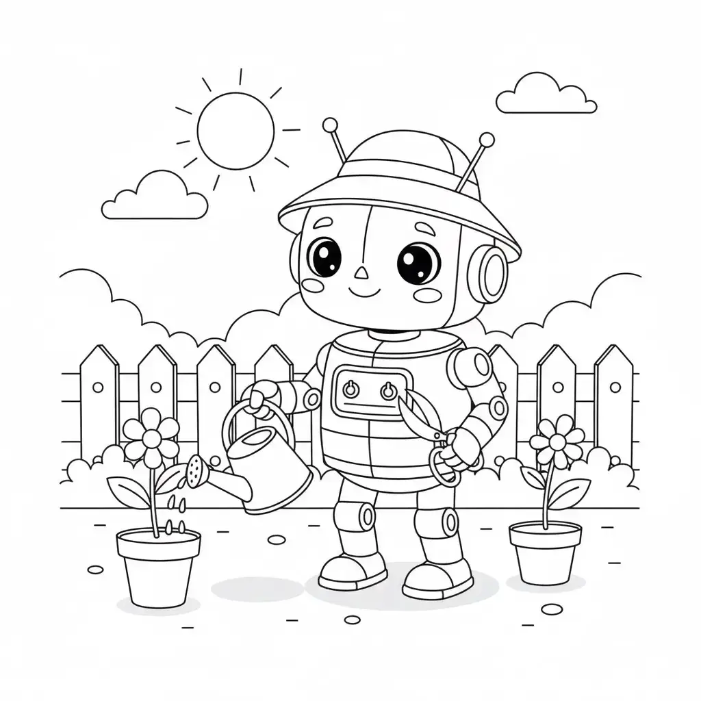 דף צביעה של רובוט משקה צמח להדפסה