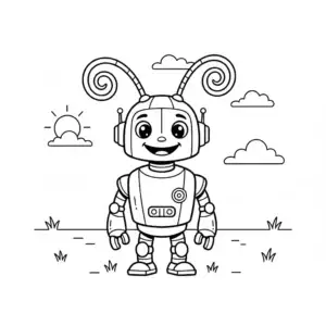 דף צביעה של רובוט עם מחושים להדפסה