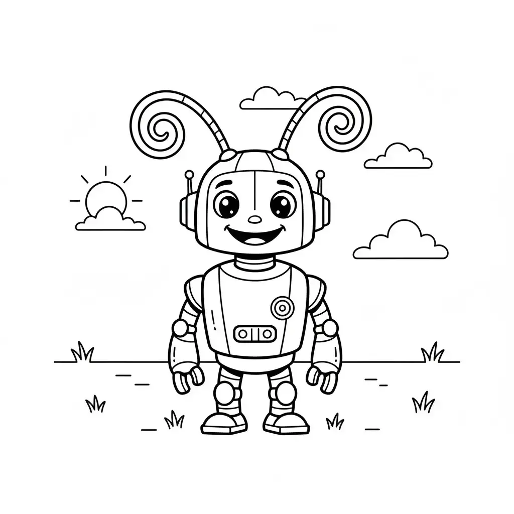 דף צביעה של רובוט עם מחושים להדפסה