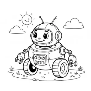 דף צביעה של רובוט עם גלגלים להדפסה