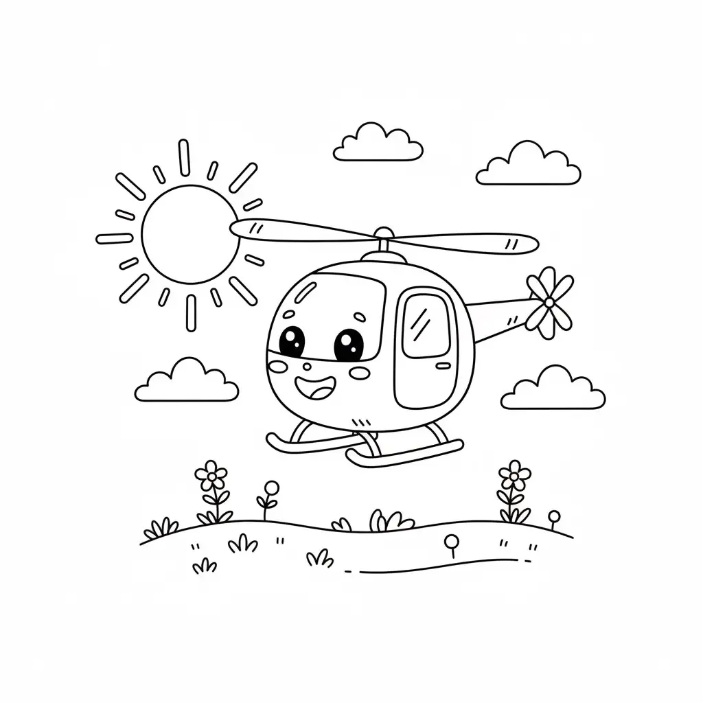 דף צביעה של מסוק קטן ומתוק להדפסה