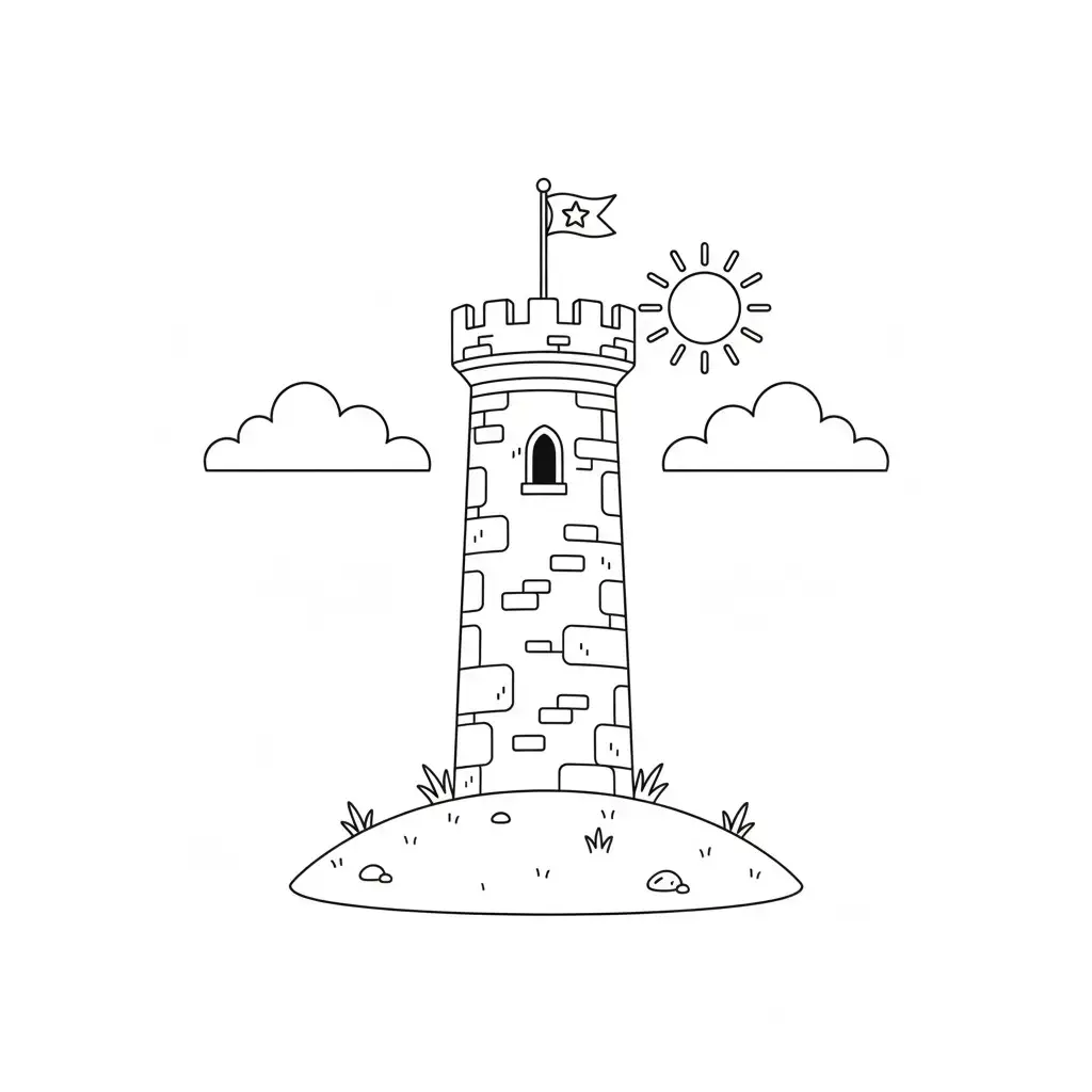 דף צביעה של מגדל טירה להדפסה