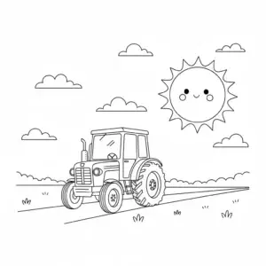 דף צביעה של טרקטור ושמש להדפסה