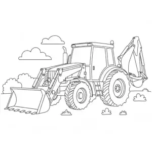 דף צביעה של טרקטור עם מחפרון ושופל להדפסה