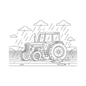דף צביעה של טרקטור נוסע בבוץ להדפסה