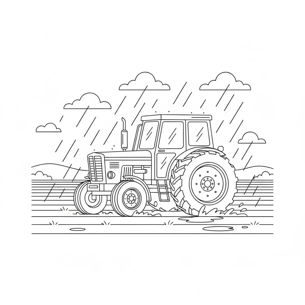 דף צביעה של טרקטור נוסע בבוץ להדפסה