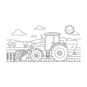 דף צביעה של טרקטור קוצר בשמש להדפסה