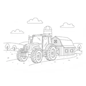 דף צביעה של טרקטור ליד אסם להדפסה