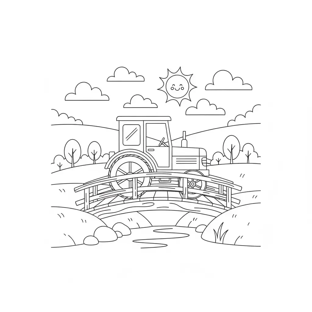 דף צביעה של טרקטור על הגשר להדפסה