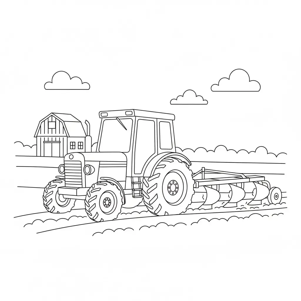 דף צביעה של טרקטור חורש שדה להדפסה
