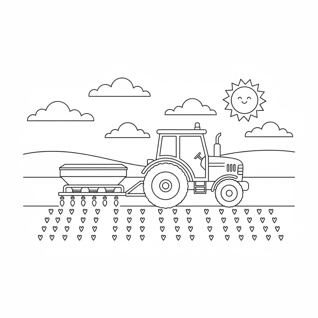דף צביעה של טרקטור זורע זרעים להדפסה