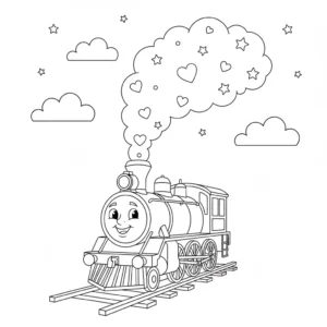 דף צביעה של רכבת ולבבות להדפסה