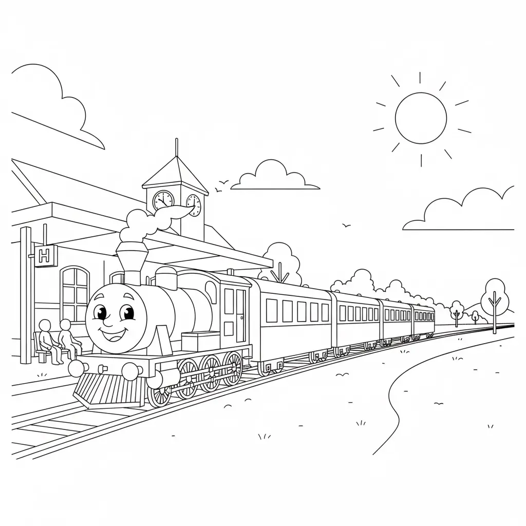 דף צביעה של רכבת בתחנה להדפסה