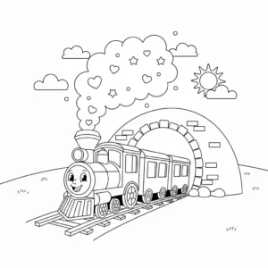 דף צביעה של רכבת יוצאת ממנהרה להדפסה